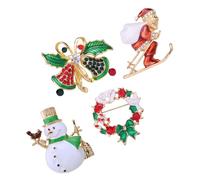 TOYANDONA 4PCS Christmas Alloy Brooch Set Double Bells, Snowman, White Dove Wreath Santa Claus Pins for Clothes, Dress, Sweater Decoration