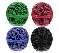 TOYANDONA 4pcs Colored Metal Microphone Grills Replacement Mesh Mic Head Covers Compatible with Popular Dynamic Microphones Accessories in Green, Sky, Pink, and Black for Live Performance