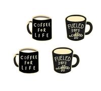 TOYANDONA 4pcs Creative Alloy Coffee Cup Brooch Pin Set, Cartoon Letter Pattern Lapel Badge, Women’s Clothing Accessories for Parties and Daily Wear Random Style