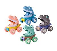 TOYANDONA 4Pcs Dinosaur Cartoon Hand Push Car for Bright Color Inertia Vehicles for Boys and Easy Grip and Fun Indoor Play