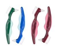 TOYANDONA 4pcs Double Sided Denture Toothbrush for False Teeth and Partial Dentures with Ergonomic Design and Nylon Bristles, for Business Trips and Vacations