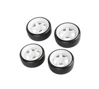 TOYANDONA 4pcs Drift Car Wheel Rims Spoke White Design and Black Smooth Tires Rubber Hard Plastic Hex Coupling for Racing Cars