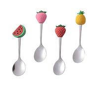 TOYANDONA 4Pcs Fruit Shaped Stainless Steel Spoons Set with Ergonomic Handles for Mixing Dessert Tea and Baby Feeding - Strawberry Pineapple Watermelon Design