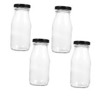 TOYANDONA 4pcs Glass Milk Containers with Metal Lids for Refrigerator Transparent Juice Bottles for Milk Yogurt and Beverage Storage Food-grade Glass Jugs for Office School and Outdoor Use