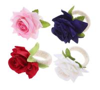 TOYANDONA 4pcs Handmade Rose Floral Napkin Rings Spring Table Decor for Weddings Showers Birthday Parties Romantic Valentine S Day Cloth Serviette Buckles in Red White Navy Pink