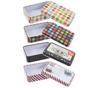 TOYANDONA 4Pcs Mini Rectangular Tin Storage Boxes Hinged Lids, Creative Cartoon Metal Card Organizer Set in Light and Dark Polka Dot, Envelope, and Tape Designs, Portable Jewelry and Trinket