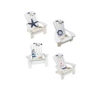 TOYANDONA 4Pcs Mini Wooden Beach Chair Ornaments Mediterranean Style Coastal Decor Home Office Nautical Adornments with Lighthouse Ship Wheel and