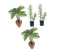 TOYANDONA 4pcs Miniature Dollhouse Plants Artificial Bamboo and Monstera Leaf Bonsai Tiny Greenery Ornaments for Micro Landscape Decoration Compact Lightweight No Maintenance Needed