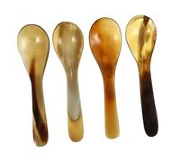 TOYANDONA 4pcs Natural Ox Horn Coffee Scoops and Mixing Spoons Large Dessert Cake and Soup Stirring Utensils for Home Coffee Shop Tea House Use