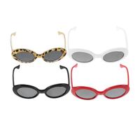 TOYANDONA 4Pcs Pet Sunglasses for Dogs and Cats, Funny Retro Plastic Glasses Set with Leopard, Red, Black, White Frames, Miniature Eyewear for Outdoor Use and Cosplay Party