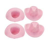 TOYANDONA 4pcs Pink Sequin Mini Cowboy Hats Glitter Western Cowgirl Hair Accessories for Party Decorations Wine Bottle Covers Doll Caps Cake Toppers DIY Birthday and Halloween Supplies