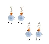 TOYANDONA 4pcs Pu Leather Giraffe Shaped Hair Ball Keyrings Keychain Set with Long Ears, Blue Decorative Keychain Accessory for Car Keys and Daily Use