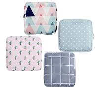 TOYANDONA 4Pcs Sanitary Napkin Holder Bag Set, Decorative Period Pouch with Green Polka Dot, Cactus, Grey Check, and Pink Blue Triangle Prints, Menstrual Pad Organizer for Feminine Hygiene