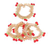 TOYANDONA 4pcs Sparkling Cherry Artificial Crystal Hair Bands, Elastic Ponytail Holders with Fruit Detail, Pastel Pink and Light Beige Hair Ties for Party and Casual Wear Random Color