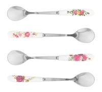 TOYANDONA 4pcs Stainless Steel Coffee and Dessert Spoon with Ceramic Handle, Long Handle Design for Mixing and Stirring, Stylish Floral Print, for Household Use and Tea Scooping