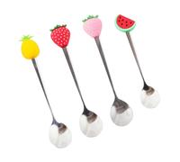 TOYANDONA 4pcs Stainless Steel Colored Fruit-Shaped Mixing Spoons for Coffee Tea Cocktails Smooth Polished Multipurpose Juice Dessert Spoons Silicone Handle