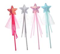 TOYANDONA 4Pcs Star Fairy Wands Glitter Angel Costume Accessories for Dress-up Party Role Play in Pink Red Silver and Green