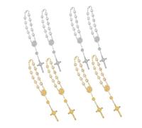 TOYANDONA 4pcs Traditional Cross Prayer Beads Bracelet with Floral Edge Glass Beads Rosary Handstrung Wrist Chains for Baptism Wedding Favors Daily Devotion and Religious Jewelry