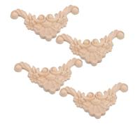 TOYANDONA 4pcs Unpainted Wood Carved Flower Appliques Decorative Corner Onlays for Furniture Doors Cabinets European French Style Elegant Wall Panel Accents