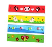 TOYANDONA 4pcs Wooden Cartoon Harmonica Set for Beginner Friendly Mouth Organs with Fish Panda Butterfly Ox Designs Educational Musical Instruments for Rhythm and Coordination Development