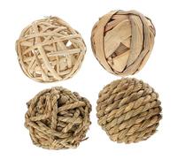 TOYANDONA 4pcs Woven Chewing Balls Set, Natural Rattan Water Grass, Interactive Toys for Rabbits, Parrots, Hamsters, Small Animal Play and Exercise