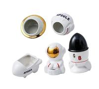 TOYANDONA 5-Piece Ceramic Hamster Nest Set Space Themed Bathtub Food Bowl and Waterer Includes Cartoon Hamster Feeder and Hideout for Guinea Pig and Chinchilla