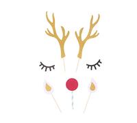 TOYANDONA 5 Sets Antler Cake Topper Xmas Cupcake Toppers Picks Deer Eyes Nose Ears Christmas Toothpick for Home Wedding Holiday Party supplies Decor