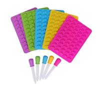 TOYANDONA 5 Sets Bear Silicone Candy Molds with Droppers Mini Bear Shaped Gummy Chocolate Moulds for Homemade Sweets Easy to Fill and Clean Food Grade Sky-Blue Green Rosy Purple Yellow