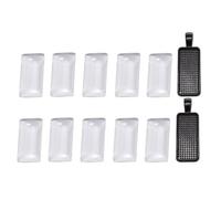 TOYANDONA 50pcs 10x25mm Rectangle Alloy Pendant Tray Black Inner Frame and Glass Cabochons DIY Necklace Blank Base Jewelry Findings Craft Kit for Pendant Making