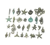 TOYANDONA 56 Pieces Marine Charm Collection Antique Silver Marine Life Pendant Alloy Seashell Sea Stars Fish Jewelry Findings Craft Supplies for DIY Bracelet Necklace