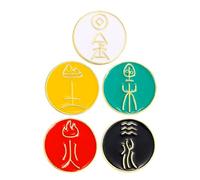 TOYANDONA 5pcs Alloy Five Element Brooch Pins with Chinese Character Ornaments, Symbolic Series Multifunctional Brooches for Backpacks and Hats, Elegant Design and Artistic Craftsmanship