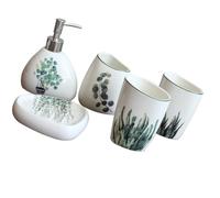 TOYANDONA 5pcs Ceramic Bathroom Accessory Set with Lotion Sub Bottle, Toothbrush Holder, Soap Tray - Green Plant Design for Vanity and Personal Washing Storage in Uk Bathrooms Random Color