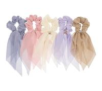 TOYANDONA 5pcs Embroidered Ribbon Hair Scrunchies with Lace Bow Knots, Double-layer Ponytail Holders for Women, Assorted Coffee, Ivory, Blue Gray, Light Purple, and Pink Hair Accessories