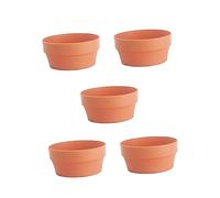 TOYANDONA 5pcs Imitation Clay Plastic Flower Pots Set, 16cm Diameter Japanese-style round Shallow Planters for Indoor and Outdoor Garden Use, Lightweight Plastic Nursery Containers