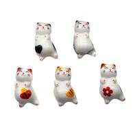 TOYANDONA 5pcs Japanese Style Ceramic Cat Chopstick Rests Set, Desk Tableware Holder for Chopsticks and Spoons, Cute Cat Design for Home and Restaurant Dining Decor