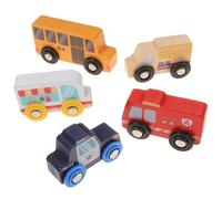 TOYANDONA 5Pcs Mini Wooden Car Models for Portable Bright Color Vehicle for Cognitive Learning and Hand-eye Coordination Includes Fire Truck and Police Car Playthings