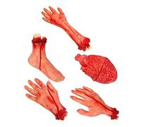 TOYANDONA 5pcs Realistic Severed Limbs Halloween Prop Set Fake Hands Feet and Heart Plastic Body Parts for Scary Halloween Decorations and Pranks