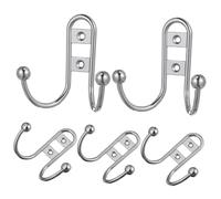 TOYANDONA 5Pcs Silver Double Wall Hooks for Clothes and Cabinets Rust-Resistant Organizer Hooks with Curved Design to Prevent Slipping Home Wall-Mounted Coat Hangers