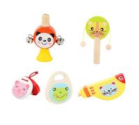TOYANDONA 5Pcs Wooden Percussion Musical Instrument for Educational Early Learning Funny Cartoon Clappers Hearing and Rhythm Development