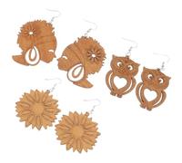 TOYANDONA 6 Pairs Wooden DIY Earrings Set, Hollow Geometric and Leaf Shape Pendants, Vintage Style Ear Accessories for Women, 52x36mm 60x50mm Sizes, Lightweight Fashion Ear Danglers