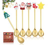 TOYANDONA 6 Pcs Christmas Spoons Gift Box - Stainless Steel Christmas Spoon, Tableware for Home Dinner Holiday Coffee, Ice Cream, Desserts, Party Use