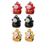 TOYANDONA 6 Pcs Fortune Cat Copper Bell Pendants Decorative Hanging Charms with Lucky Cat Patterns Red Black Gold for Bags Backpacks Keychains Crafting