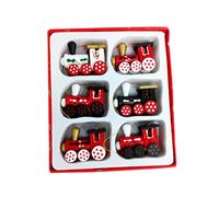 TOYANDONA 6 Pieces Christmas Decorations Wood Painted Train Set Christmas Tree New Year Hanging Decoration Kids