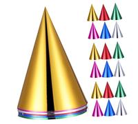 TOYANDONA 60Pcs Metallic Birthday Cone Hats for Shiny Reusable Party Caps with Elastic Cord Vibrant Gold Silver Green Blue Red for Festive Celebrations and Photo Props