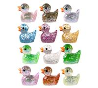 TOYANDONA 60pcs Miniature Resin Duck Figurines with Glitter 12 Color Mixed Garden Mini Ducks for Dollhouse Aquarium Micro Landscape Decoration Random Style