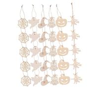 TOYANDONA 60PCS Wooden Halloween Cutout Ornaments Lightweight Unfinished Wood Craft Slices Ghost Pumpkin Witch Shapes DIY Hanging Tags for Festive Holiday Decorations and Trick Treat Bags