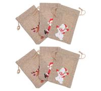 TOYANDONA 6pcs Christmas Candy Bags Drawstring Linen Gift Pouches Comfortable Santa Elk Snowman Design Suitable for Hanging on Christmas Tree