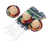 TOYANDONA 6pcs Mexican Style Small Straw Bottle Caps and Colorful Bottle Scarves Set for Cinco De Mayo Beer