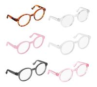 TOYANDONA 6pcs Mini Doll Glasses Accessories Clear Lens Eyewear Round Frame Plastic Eyeglasses for Dolls Stuffed Animals Cosplay Dress Up Photo Props