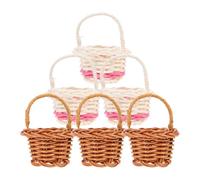 TOYANDONA 6Pcs Mini Woven Rattan Basket Set with Handles, Coffee White Small Handheld Decorative Baskets for Dollhouse Decor, Picnic, Easter, and Desktop Storage